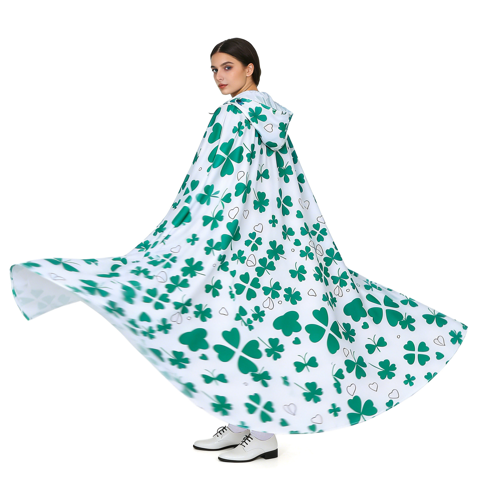 2026 New Arrival Unisex St. Patricks Day Hooded Cloak Shamrock Print Long Cape